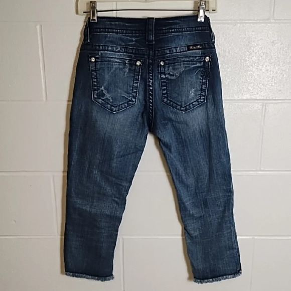 Miss Me Blue Ankle Cropped Capri Stretch Jeans with Embroidery Raw Hem - Picture 2 of 16